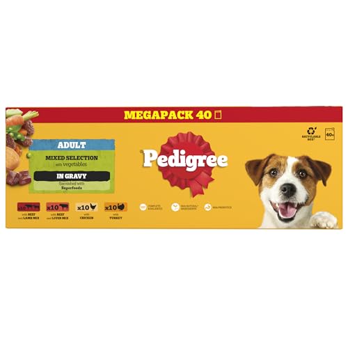 Pedigree Adult Dog Wet Food Pouch Mixed Selection in Gravy, 40x100g