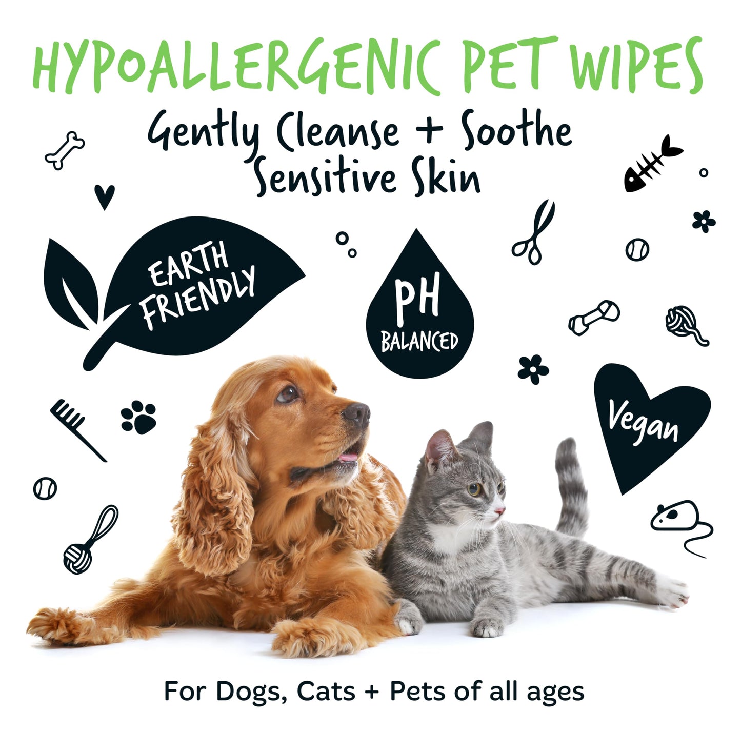 BUGALUGS Dog Wipes, 100% Plastic Free Biodegradable pet wipes for full body, eye wipes, ear wipes, bum & paws. 110 sensitive dog grooming wipes for dogs, puppy & cat grooming (Fragrance Free)