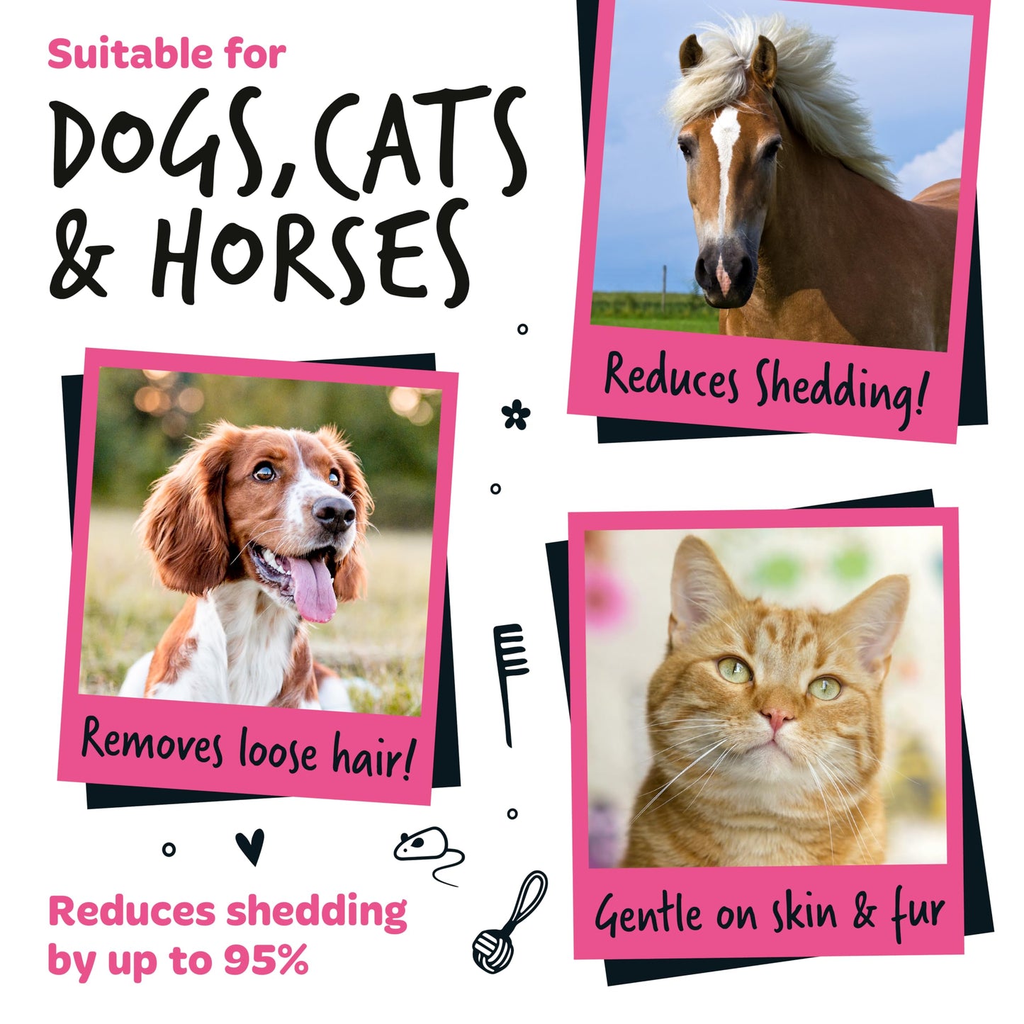 Bugalugs Deshedding Brush for Dogs, Cats, Horses - Pet Grooming Tool that is Gentle & Effective With Wide Shallow Comb, Smooth Groomer for Dog, Cat and Horse