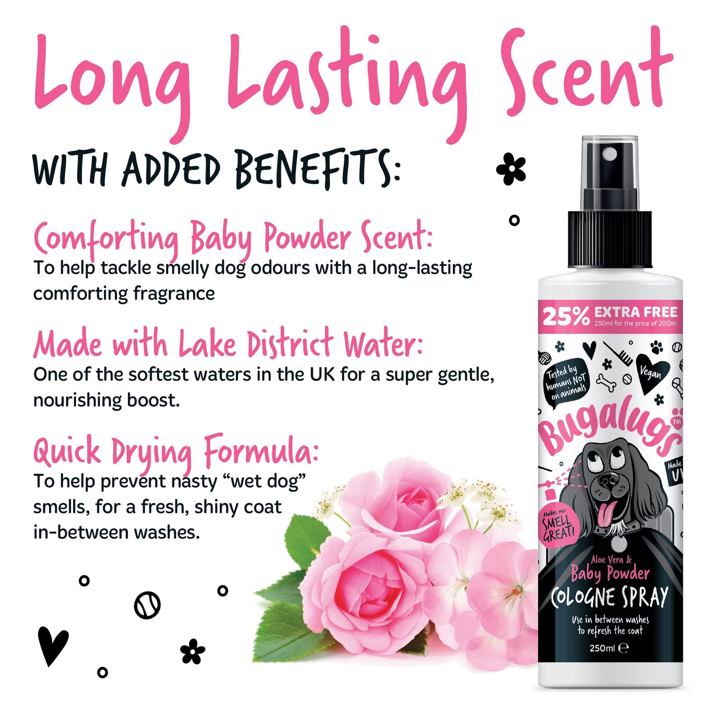 Bugalugs Dog Perfume Spray with Aloe Vera & Baby Powder Cologne great Pet Odour Eliminator Deodorant Spray for Smelly Dogs can use as Dry Shampoo
