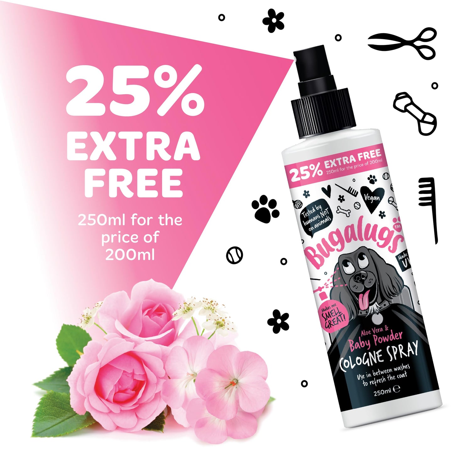 Bugalugs Dog Perfume Spray with Aloe Vera & Baby Powder Cologne great Pet Odour Eliminator Deodorant Spray for Smelly Dogs can use as Dry Shampoo