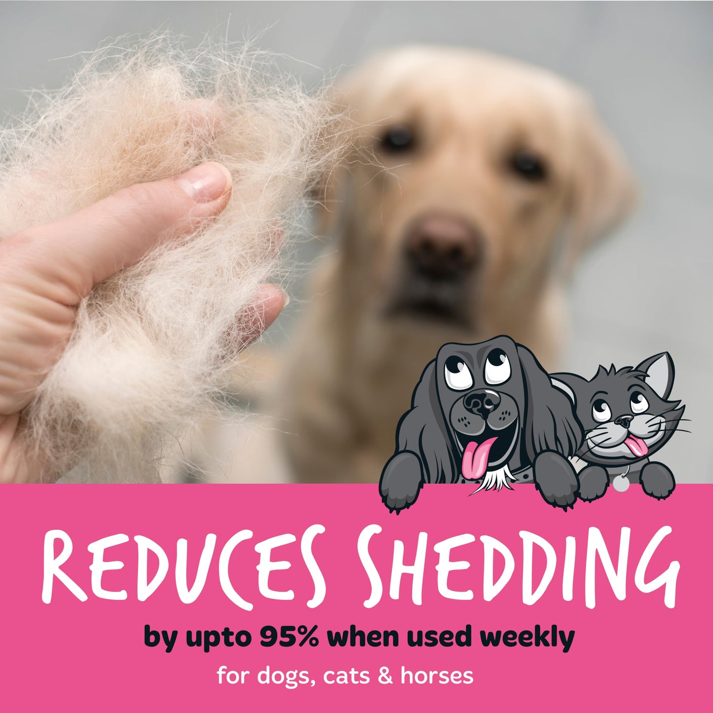 Bugalugs Deshedding Brush for Dogs, Cats, Horses - Pet Grooming Tool that is Gentle & Effective With Wide Shallow Comb, Smooth Groomer for Dog, Cat and Horse