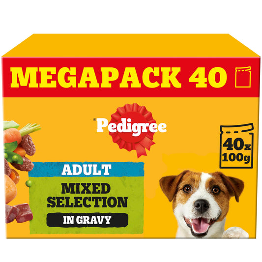Pedigree Adult Dog Wet Food Pouch Mixed Selection in Gravy, 40x100g