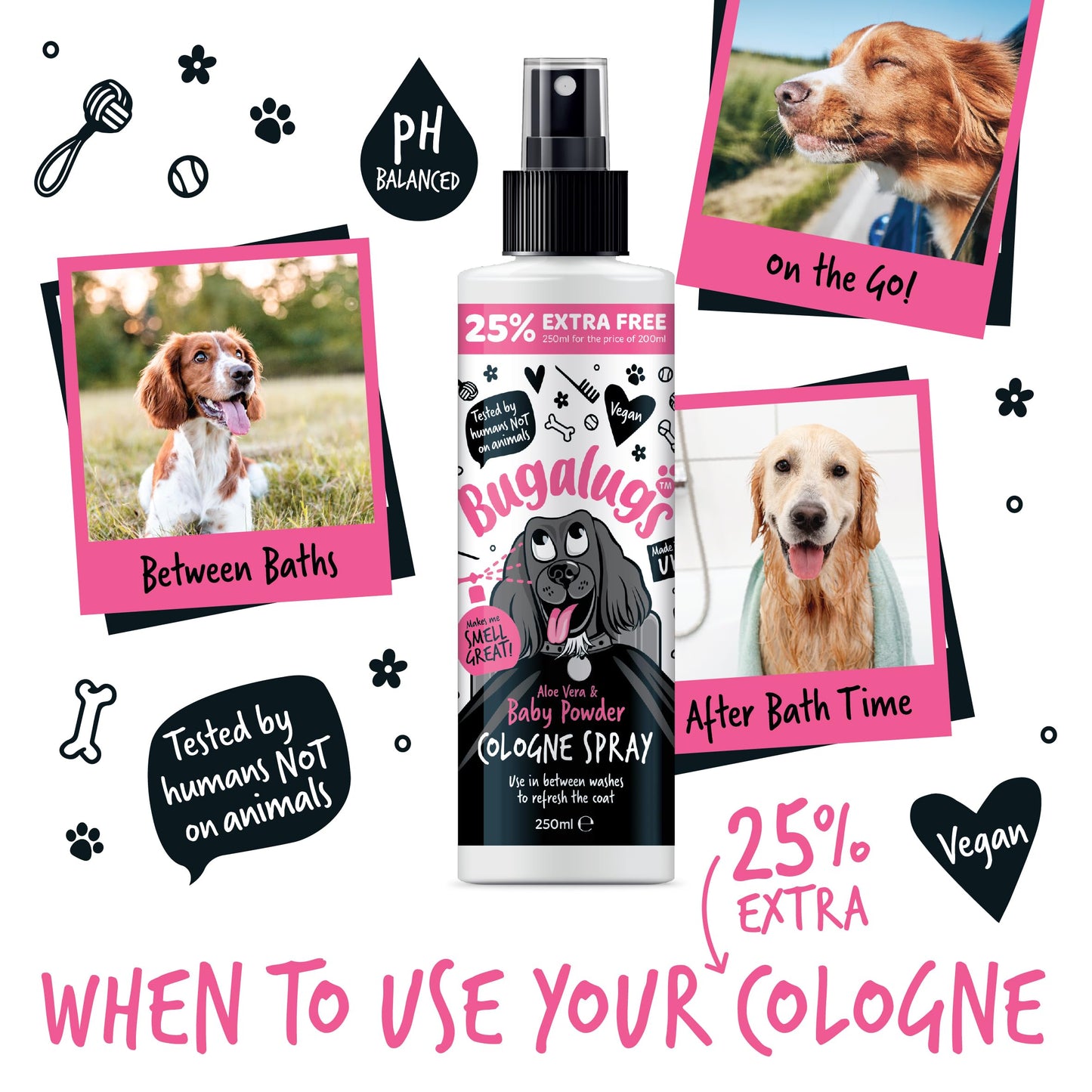 Bugalugs Dog Perfume Spray with Aloe Vera & Baby Powder Cologne great Pet Odour Eliminator Deodorant Spray for Smelly Dogs can use as Dry Shampoo